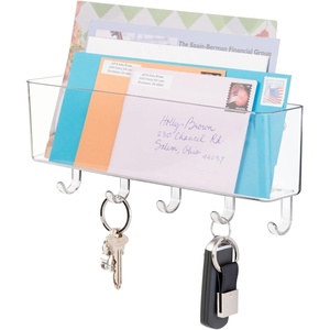 image:imagemDesign Plastic Wall Mount Mail and Key Holder with 5 Hooks Hanger Rack Shelf for Home Entryway Mudroom Kitchen Hold Letters Cards Magazines Coats Umbrellas Ligne Collection  BlackClear