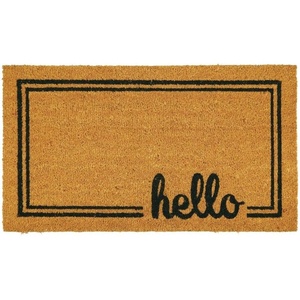 image:imagemDesign Rectangular Coir and Rubber Entryway Welcome Doormat with Natural Fibers for Indoor or Outdoor Use  Decorative Script Hello Design  NaturalBlackNatural Border Hello