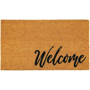 image:imagemDesign Rectangular Coir and Rubber Entryway Welcome Doormat with Natural Fibers for Indoor or Outdoor Use  Decorative Script Hello Design  NaturalBlackNatural Cursive Welcome