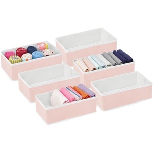 image:imagemDesign Set of 6 Storage Boxes  Bedroom Organiser Boxes for Lingerie Socks Bras and Accessories  Clothes Storage for Bedrooms  PinkWhite