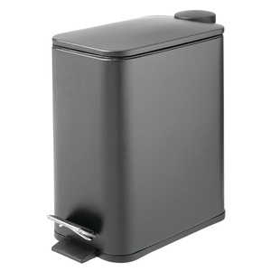 image:imagemDesign Slim Metal Rectangle 13 Gallon5 Liter Trash Can with Step Pedal EasyClose Lid Removable Liner  Narrow Wastebasket Garbage Container Bin for Bathroom Bedroom Kitchen  BlackCharcoal