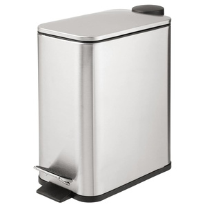 image:imagemDesign Slim Metal Rectangle 13 Gallon5 Liter Trash Can with Step Pedal EasyClose Lid Removable Liner  Narrow Wastebasket Garbage Container Bin for Bathroom Bedroom Kitchen  BlackBrushed SS
