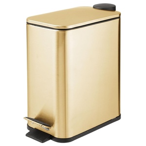 image:imagemDesign Slim Metal Rectangle 13 Gallon5 Liter Trash Can with Step Pedal EasyClose Lid Removable Liner  Narrow Wastebasket Garbage Container Bin for Bathroom Bedroom Kitchen  BlackSoft Brass