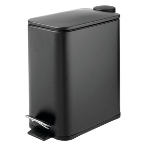 image:imagemDesign Slim Metal Rectangle 13 Gallon5 Liter Trash Can with Step Pedal EasyClose Lid Removable Liner  Narrow Wastebasket Garbage Container Bin for Bathroom Bedroom Kitchen  BlackBlack