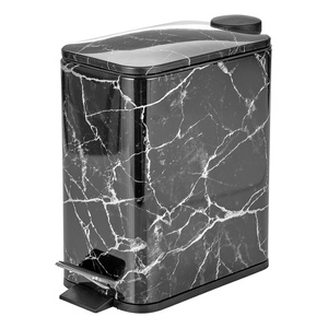 image:imagemDesign Slim Metal Rectangle 13 Gallon5 Liter Trash Can with Step Pedal EasyClose Lid Removable Liner  Narrow Wastebasket Garbage Container Bin for Bathroom Bedroom Kitchen  BlackBlack Marble