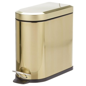 image:imagemDesign Small 26 Gallon10 Liter Stainless Steel Metal Step Trash Can Garbage Bin for Bathroom Bedroom Home Office DShape Trashcan with Foot PedalLid Removable Liner Bucket with Handles BlackSoft Brass