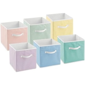image:imagemDesign Small Fabric Collapsible Organizer Cube Bin Box with Front Handle for Cube Furniture Units Closet or Bedroom Storage Holds Clothing and Linens  Lido Collection  6 Pack  Bright Multicolor