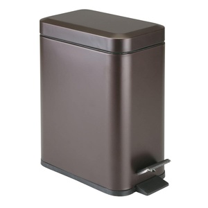 image:imagemDesign Small Modern 13 Gallon Rectangle Metal Lidded Step Trash Can Compact Garbage Bin with Removable Liner Bucket and Handle for Bathroom Kitchen Craft Room Office Garage  BlackBronze