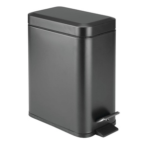 image:imagemDesign Small Modern 13 Gallon Rectangle Metal Lidded Step Trash Can Compact Garbage Bin with Removable Liner Bucket and Handle for Bathroom Kitchen Craft Room Office Garage  BlackBlack