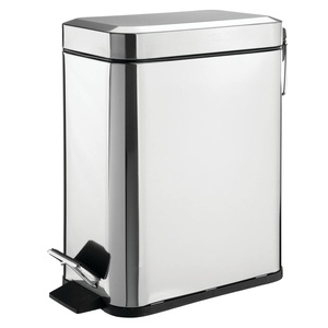 image:imagemDesign Small Modern 13 Gallon Rectangle Metal Lidded Step Trash Can Compact Garbage Bin with Removable Liner Bucket and Handle for Bathroom Kitchen Craft Room Office Garage  BlackChrome