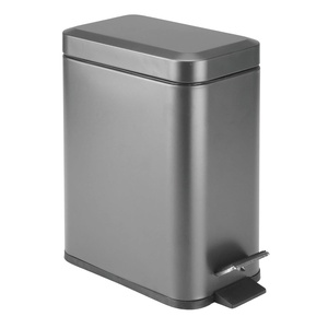 image:imagemDesign Small Modern 13 Gallon Rectangle Metal Lidded Step Trash Can Compact Garbage Bin with Removable Liner Bucket and Handle for Bathroom Kitchen Craft Room Office Garage  BlackGraphite Gray