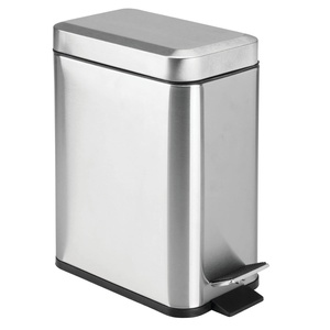 image:imagemDesign Small Modern 13 Gallon Rectangle Metal Lidded Step Trash Can Compact Garbage Bin with Removable Liner Bucket and Handle for Bathroom Kitchen Craft Room Office Garage  BlackBrushed