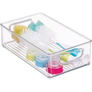 image:imagemDesign Small Plastic Nursery Storage Container Bins with Handles for Organization in Cabinet Closet or Cubby Shelves  Organizer for Baby Food Bibs Formula  Ligne Collection  2 Pack  Clear10 x 6 x 3 Pack of 1