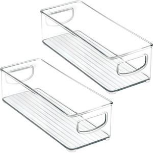image:imagemDesign Small Plastic Nursery Storage Container Bins with Handles for Organization in Cabinet Closet or Cubby Shelves  Organizer for Baby Food Bibs Formula  Ligne Collection  2 Pack  Clear10 x 4 x 3 Pack of 2
