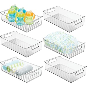 image:imagemDesign Small Plastic Nursery Storage Container Bins with Handles for Organization in Pantry Cabinet Closet or Cubby Shelves  Organizer for Baby Food Bibs Formula and Burp Cloths  6 Pack Clear