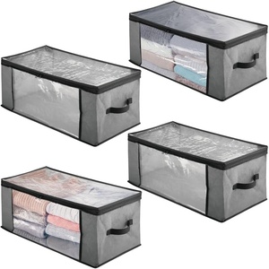 image:imagemDesign Soft Fabric Closet Storage Organizer Zipper Bag with EasyView Front and Side Windows and Pull Handle for Bedroom Hallway Entryway Nursery Closets 4 Pack  Charcoal GrayBlack