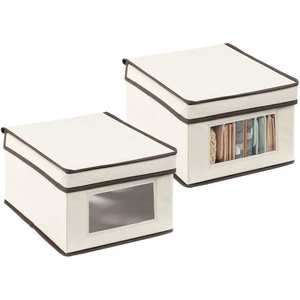 image:imagemDesign Soft Fabric Stackable Closet Storage Organizer Box with Clear Window and Attached Hinged Lid for Bedroom Hallway Entryway Closets 2 Pack  CreamEspresso Brown
