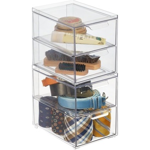 image:imagemDesign Stackable Storage Containers Box with 2 PullOut Drawers  Stacking Plastic Drawer Bins for Closet Organization Linen Coat Bedroom or Entryway Closets  Lumiere Collection  2 Pack  Clear
