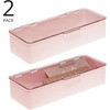 image:imagemDesign Long Plastic Cosmetic Storage Organizer Box Containers with Hinged Lid for Bedroom Bathroom Vanity Shelf or Cabinet Holds Masks Palettes Lotion or Nail Polish 2 Pack  Light PinkClear