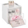 image:imagemDesign Makeup Organizer Storage Station Cube with 3 Drawers for Bathroom Vanity Cabinet Countertops  Holds Lip Gloss Eyeshadow Palettes Brushes Blush Mascara  WhiteClearLight GrayClear