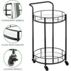 image:imagemDesign Metal Vintage Round Beverage Rolling Cart for Home  2Tier Serving Bar Trolley with EasyGlide Rotating Wheels Builtin Handle and Glass Shelves for Wine and Craft Beer  Black