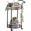 image:imagemDesign Metal Vintage Round Beverage Rolling Cart for Home  2Tier Serving Bar Trolley with EasyGlide Rotating Wheels Builtin Handle and Glass Shelves for Wine and Craft Beer  Black