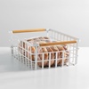 image:imagemDesign Metal Wire Storage Organizer Basket with Bamboo Wood Handles for Kitchen Pantry Rustic Farmhouse Bin to Store Fruit Coffee Spices Supplies 2 Pack Matte WhiteNaturalTan