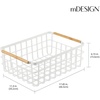 image:imagemDesign Metal Wire Storage Organizer Basket with Bamboo Wood Handles for Kitchen Pantry Rustic Farmhouse Bin to Store Fruit Coffee Spices Supplies 2 Pack Matte WhiteNaturalTan
