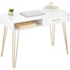 image:imagemDesign MetalWood Modern Minimalist Computer Desk  Computer Table with Drawer with Storage Cubby and Hairpin Legs  Small Work Desk for Home Office Study  WhiteSoft Brass