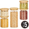 image:imagemDesign Storage Glass Canister with Airtight Bamboo Lid  Kitchen Pantry Counter or Cabinet Container Holds Food Snacks Cooking or Baking Supplies Home Sort Collection Set of 5 ClearNatural