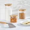 image:imagemDesign Storage Glass Canister with Airtight Bamboo Lid  Kitchen Pantry Counter or Cabinet Container Holds Food Snacks Cooking or Baking Supplies Home Sort Collection Set of 3 ClearNatural
