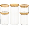 image:imagemDesign Storage Glass Canister with Airtight Bamboo Lid  Kitchen Pantry Counter or Cabinet Container Holds Food Snacks Cooking or Baking Supplies Home Sort Collection Set of 5 ClearNatural
