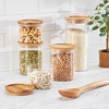 image:imagemDesign Storage Glass Canister with Airtight Bamboo Lid  Kitchen Pantry Counter or Cabinet Container Holds Food Snacks Cooking or Baking Supplies Home Sort Collection Set of 5 ClearNatural