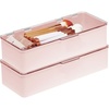 image:imagemDesign Long Plastic Cosmetic Storage Organizer Box Containers with Hinged Lid for Bedroom Bathroom Vanity Shelf or Cabinet Holds Masks Palettes Lotion or Nail Polish 2 Pack  Light PinkClear
