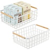 image:imagemDesign Metal Wire Storage Organizer Basket with Bamboo Wood Handles for Kitchen Pantry Rustic Farmhouse Bin to Store Fruit Coffee Spices Supplies 2 Pack Matte WhiteNaturalTan