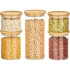 image:imagemDesign Storage Glass Canister with Airtight Bamboo Lid  Kitchen Pantry Counter or Cabinet Container Holds Food Snacks Cooking or Baking Supplies Home Sort Collection Set of 5 ClearNatural