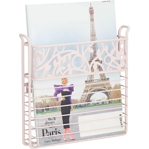 image:imagemDesign Decorative Modern Metal Wall Mount Magazine Holder Organizer  Space Saving Compact Rack for Magazines Books Newspapers Tablets Laptops in Bathroom Family Room Office  Light Pink