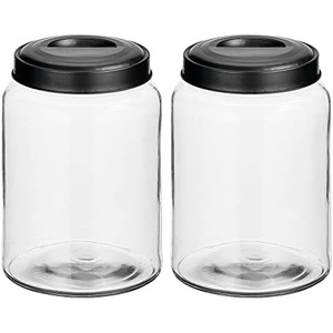 image:imagemDesign Extra Small Storage Glass Canister Airtight Metal Lid for Kitchen Pantry Counter Cabinet Container for Food Snacks Cooking or Baking Supplies Home Sort Collection 2 Pack ClearBlack
