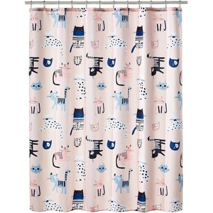 image:imagemDesign Fabric Shower Curtain 72 x 72 Machine Washable Quality Reinforced Buttonholes for Bathroom Guest Bath Stalls Tubs  Kitties Design  Pink