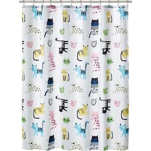 image:imagemDesign Fabric Shower Curtain 72 x 72 Machine Washable Quality Reinforced Buttonholes for Bathroom Guest Bath Stalls Tubs  Kitties Design  White