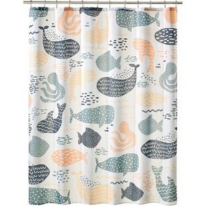 image:imagemDesign Fabric Shower Curtain 72 x 72 Machine Washable Quality Reinforced Buttonholes for Bathroom Guest Bath Stalls Tubs  Whales Design  Beige