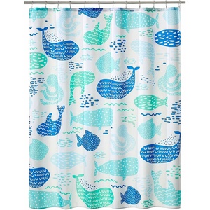 image:imagemDesign Fabric Shower Curtain 72 x 72 Machine Washable Quality Reinforced Buttonholes for Bathroom Guest Bath Stalls Tubs  Whales Design  Blues