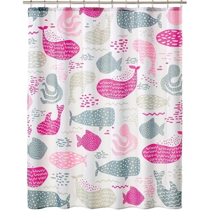 image:imagemDesign Fabric Shower Curtain 72 x 72 Machine Washable Quality Reinforced Buttonholes for Bathroom Guest Bath Stalls Tubs  Whales Design  Pink
