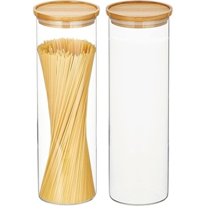 image:imagemDesign Glass Extra Large Storage Canister with Airtight Bamboo Lid for Kitchen Pantry Counter or Cabinet Holds Food Snacks Cooking Supplies Home Sort Collection 2 Pack ClearNatural