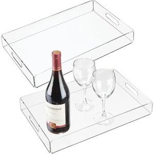 image:imagemDesign Large Modern Acrylic Rectangular Decorative Kitchen Serving Tray with BuiltIn Handles  Serve Food Tea Coffee Breakfast Snacks Cheese Appetizers and Drinks  2 Pack  Clear