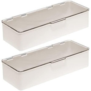 image:imagemDesign Long Plastic Cosmetic Storage Organizer Box Containers Hinged Lid for Bedroom Bathroom Vanity Shelf or Cabinet Holds Masks Palettes Lotion Nail Polish 2 Pack CreamBeigeClearCreamClear