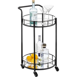 image:imagemDesign Metal Vintage Round Beverage Rolling Cart for Home  2Tier Serving Bar Trolley with EasyGlide Rotating Wheels Builtin Handle and Glass Shelves for Wine and Craft Beer  Black
