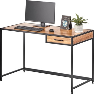 image:imagemDesign Metal amp Wood Sturdy Home Office Desk with Righthand Drawer  Computer Desk Home Office Writing Small Desk Modern Simple Style PC Table  Black Metal FrameDark Brown Nordic Walnut Top