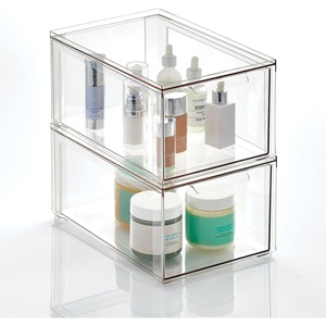 image:imagemDesign Plastic Stackable Bathroom Storage with Pull Out Bin Organizer Drawer for Cabinet Vanity Shelf Cupboard Cabinet or Closet Organization  Lumiere Collection  Clear8 x 12 x 6 Pack of 2