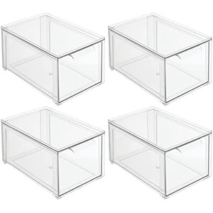 image:imagemDesign Plastic Stackable Bathroom Storage with Pull Out Bin Organizer Drawer for Cabinet Vanity Shelf Cupboard Cabinet or Closet Organization  Lumiere Collection  Clear8 x 12 x 6 Pack of 4
